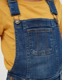 FatFace Embroidered Shortie Dungarees Denim Blue Hot