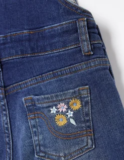FatFace Embroidered Shortie Dungarees Denim Blue Hot