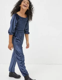 FatFace Emily Velvet Jumpsuit Navy Best