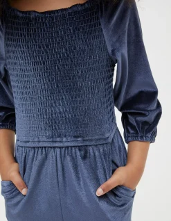 FatFace Emily Velvet Jumpsuit Navy Best