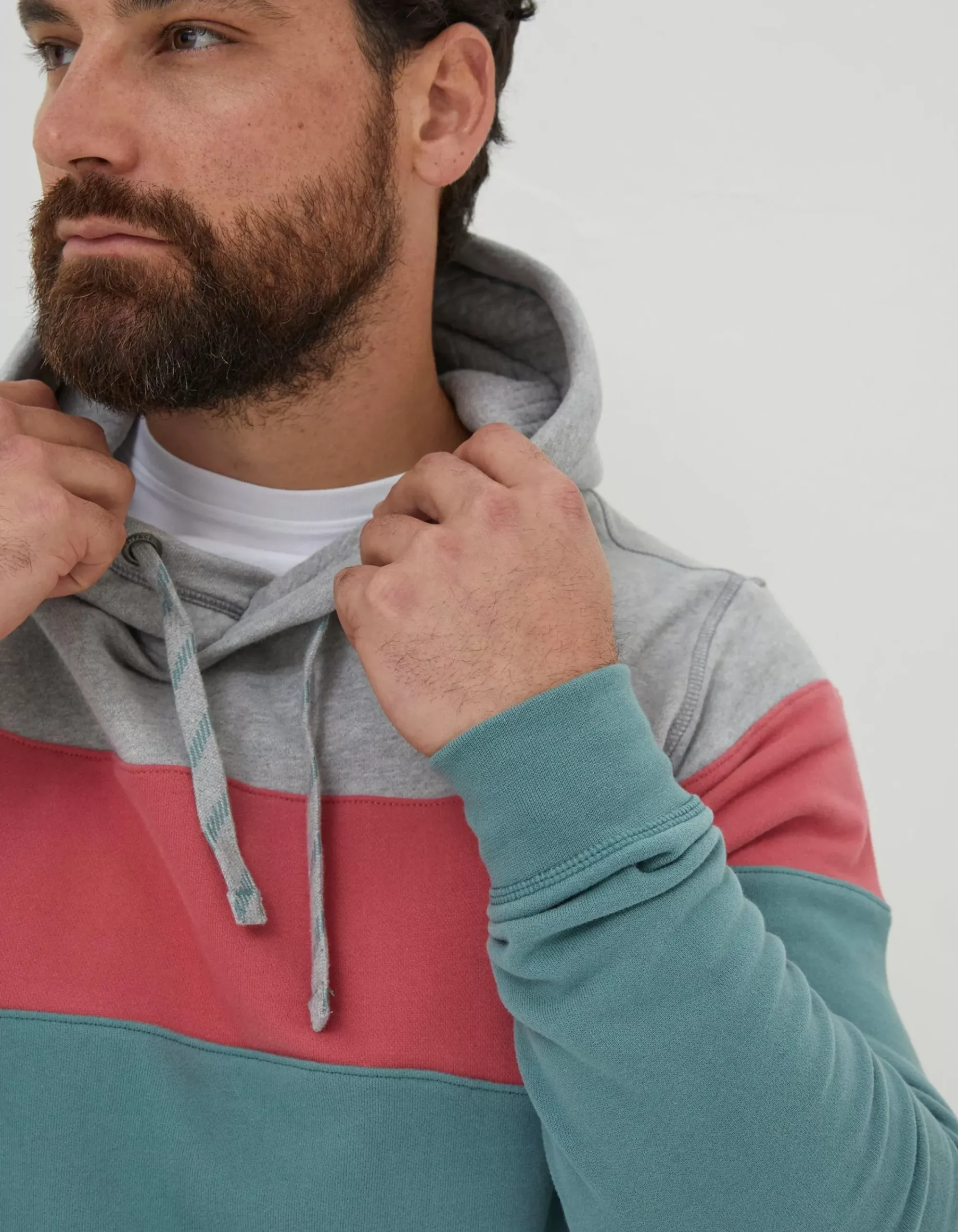 FatFace Emsworth Stripe Hoodie Teal Green