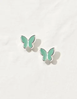 FatFace Enamel Butterfly Studs Green New