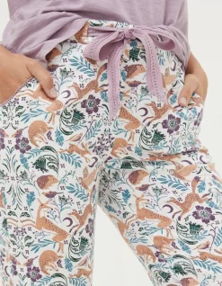 FatFace Eva Lino Animals Pyjama Bottoms Ivory