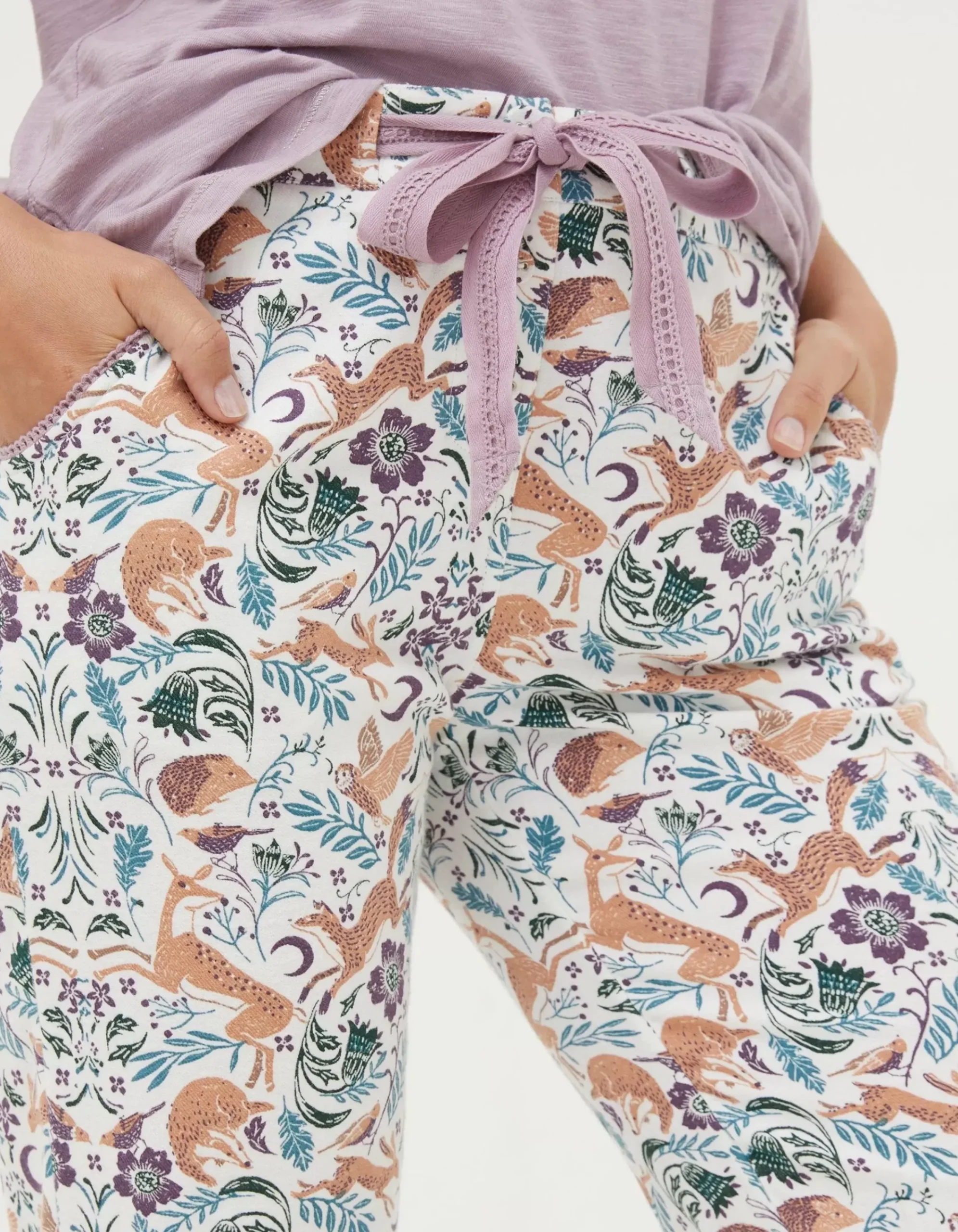 FatFace Eva Lino Animals Pyjama Bottoms Ivory