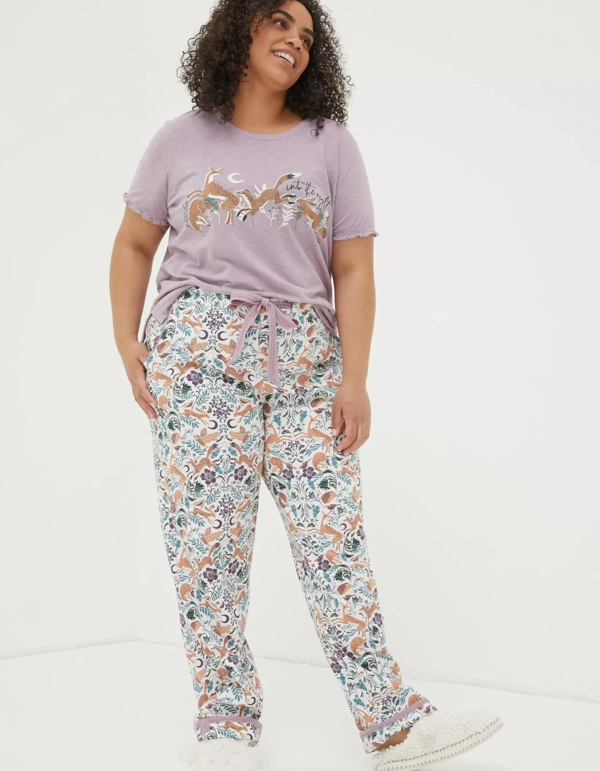 FatFace Eva Lino Animals Pyjama Bottoms Ivory