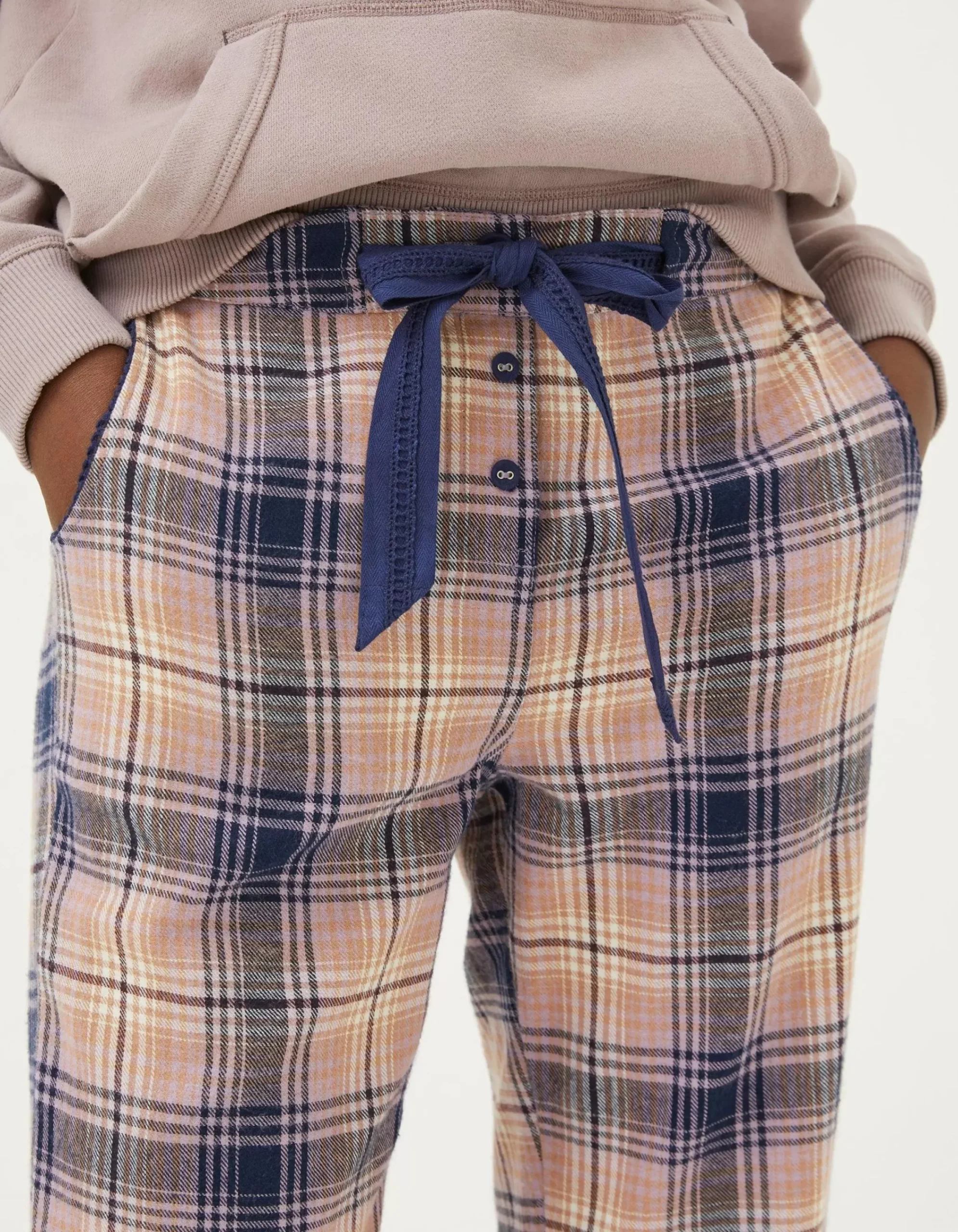 FatFace Eva Wildscapes Check Pyjama Bottoms Purple New