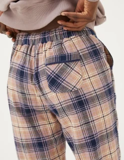FatFace Eva Wildscapes Check Pyjama Bottoms Purple New