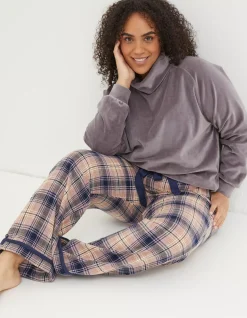 FatFace Eva Wildscapes Check Pyjama Bottoms Purple New