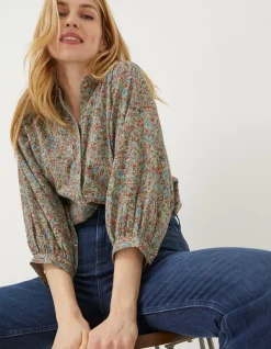 FatFace Evelyn Craft Floral Blouse Sage Green