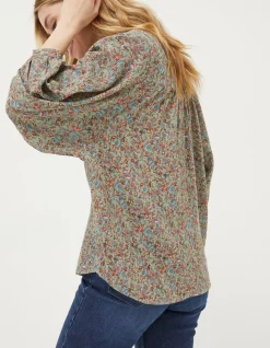 FatFace Evelyn Craft Floral Blouse Sage Green