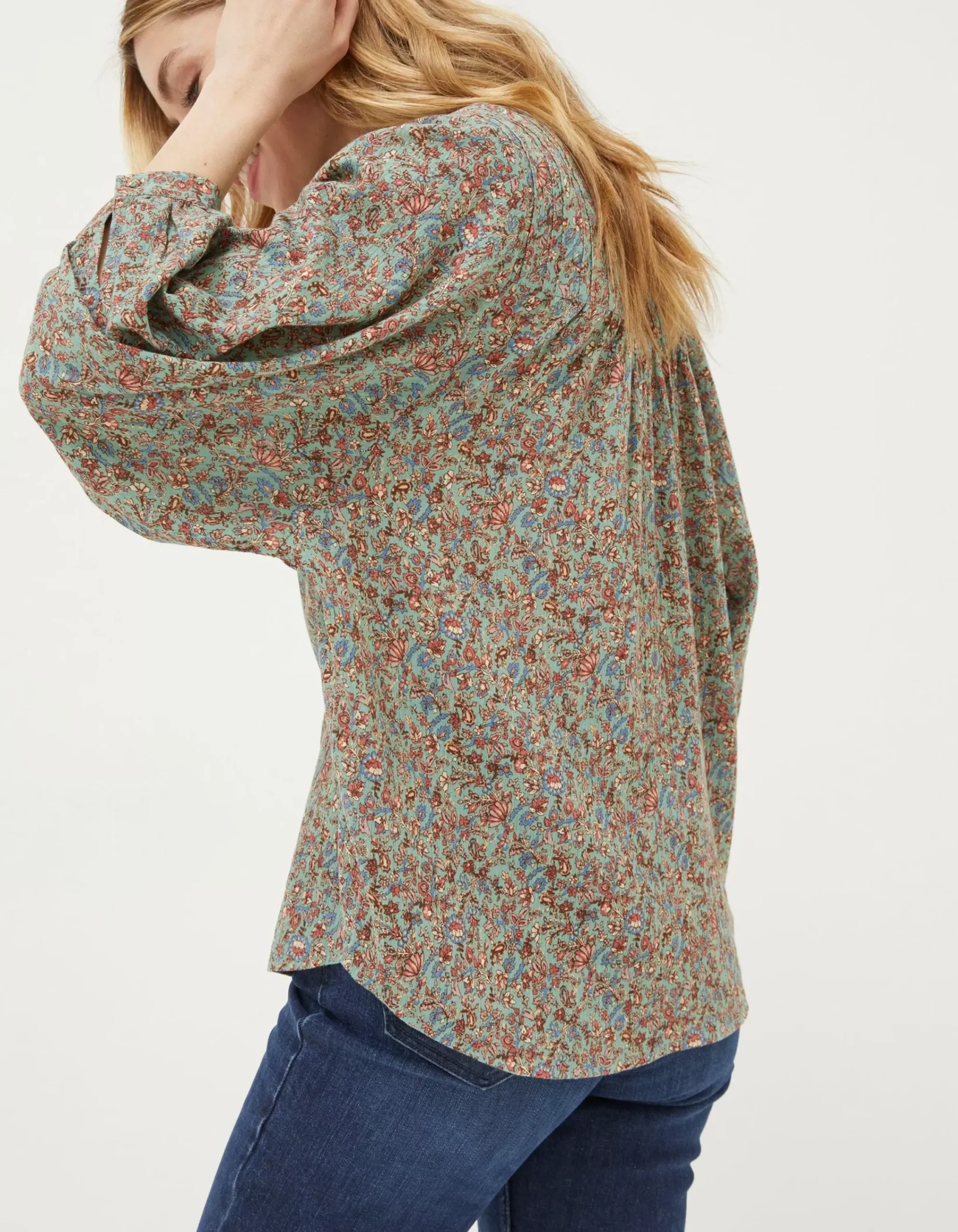 FatFace Evelyn Craft Floral Blouse Sage Green
