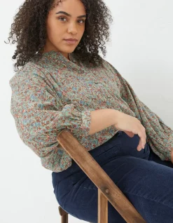 FatFace Evelyn Craft Floral Blouse Sage Green