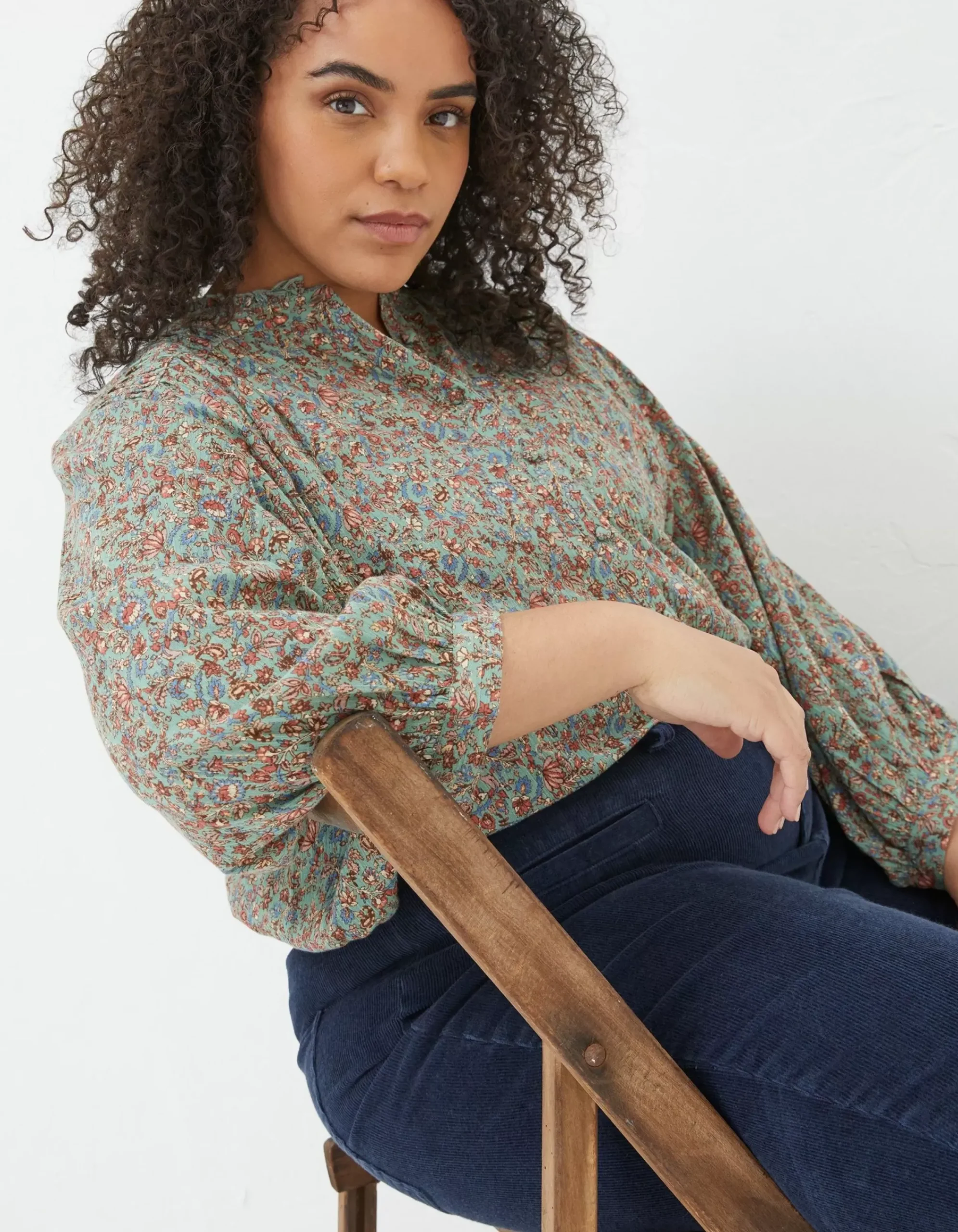 FatFace Evelyn Craft Floral Blouse Sage Green