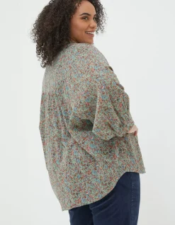 FatFace Evelyn Craft Floral Blouse Sage Green