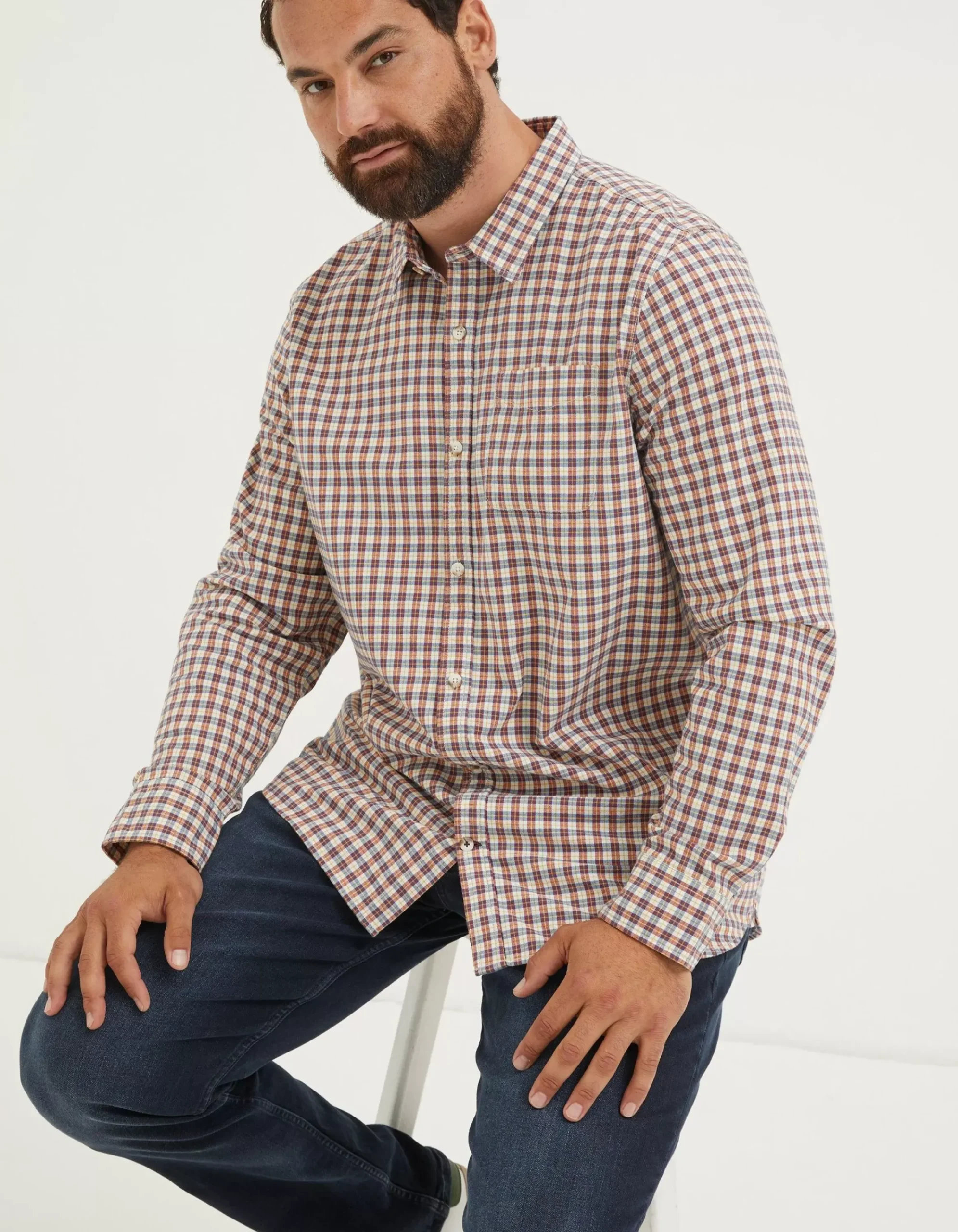 FatFace Everly Check Shirt Washed Red Online