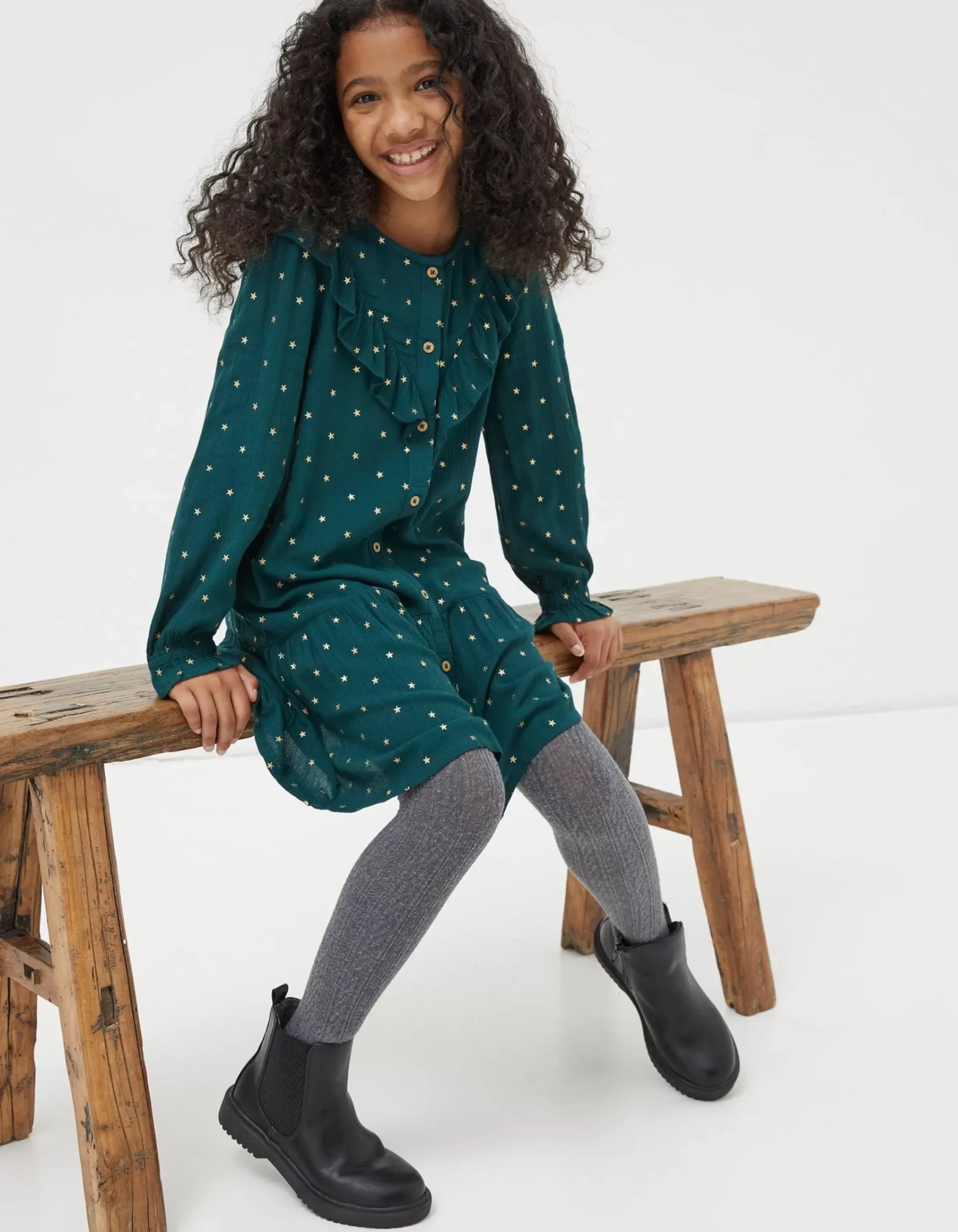 FatFace Evie Foil Star Dress Emerald Green Online