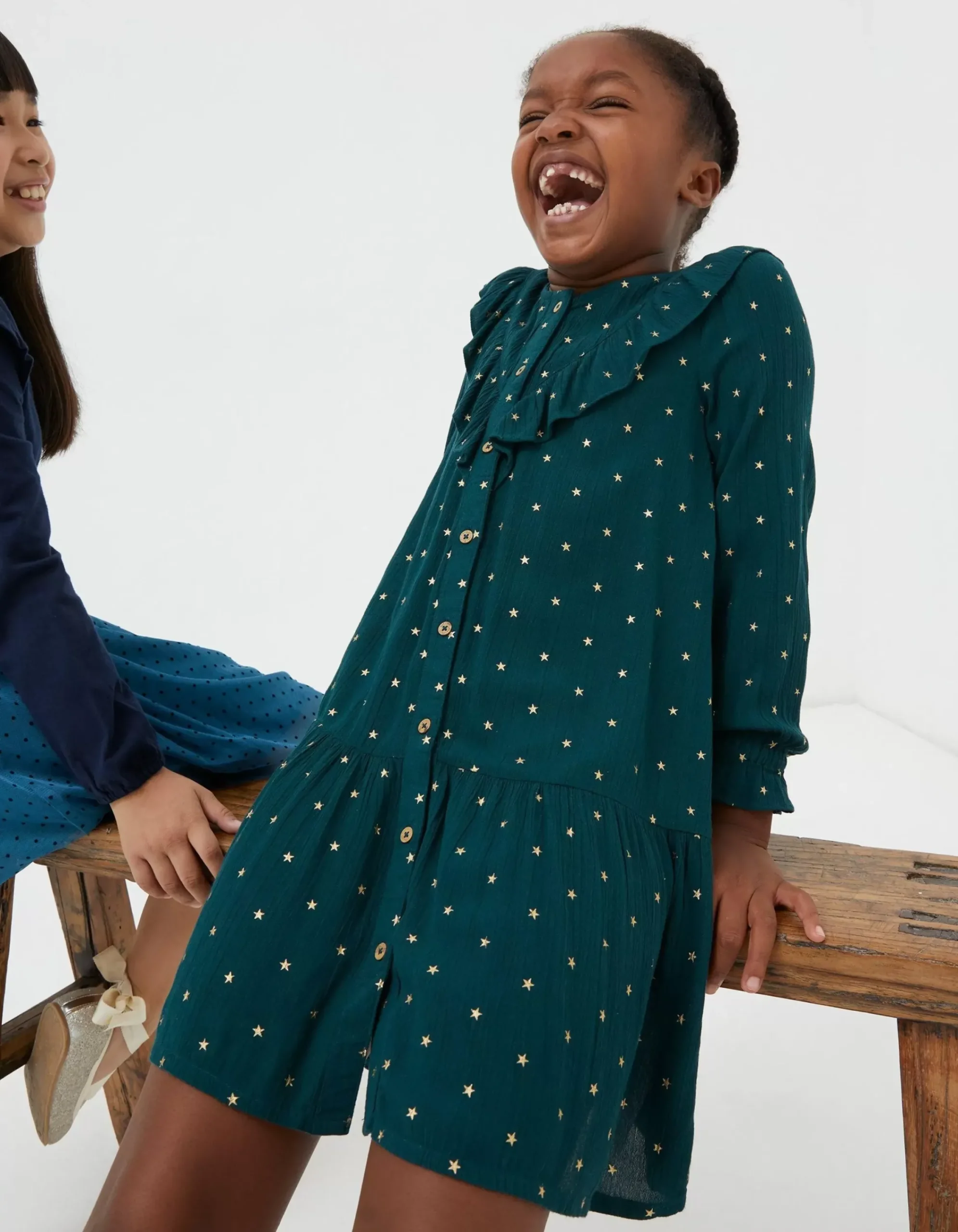 FatFace Evie Foil Star Dress Emerald Green Online