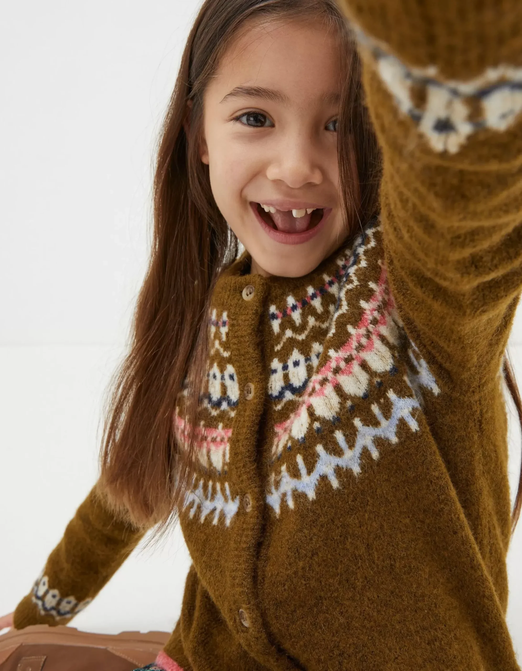 FatFace Fairisle Detail Cardigan Olive Green Discount