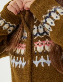 FatFace Fairisle Detail Cardigan Olive Green Discount