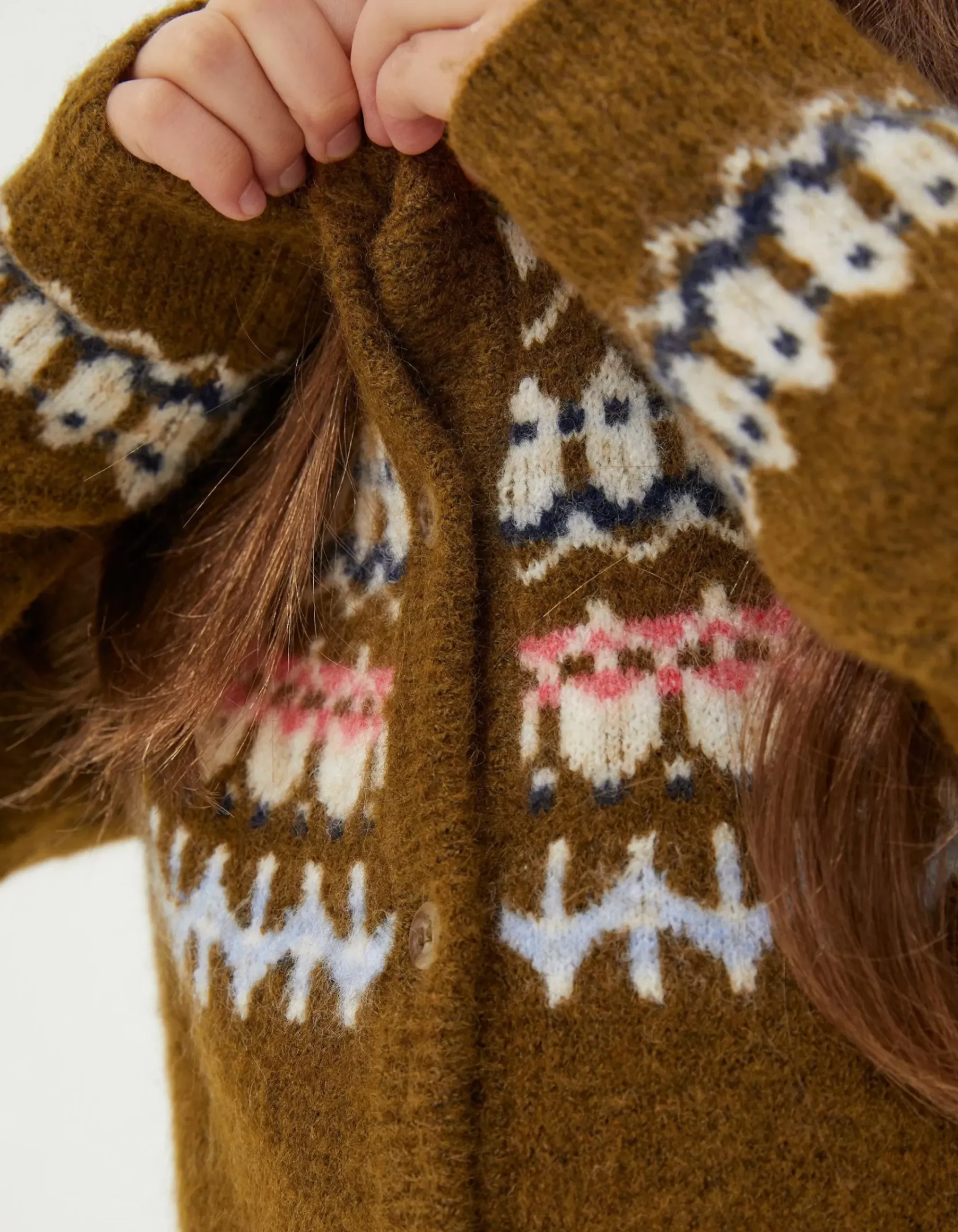 FatFace Fairisle Detail Cardigan Olive Green Discount