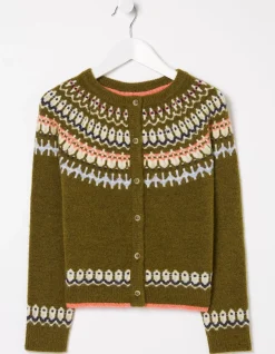 FatFace Fairisle Detail Cardigan Olive Green Discount