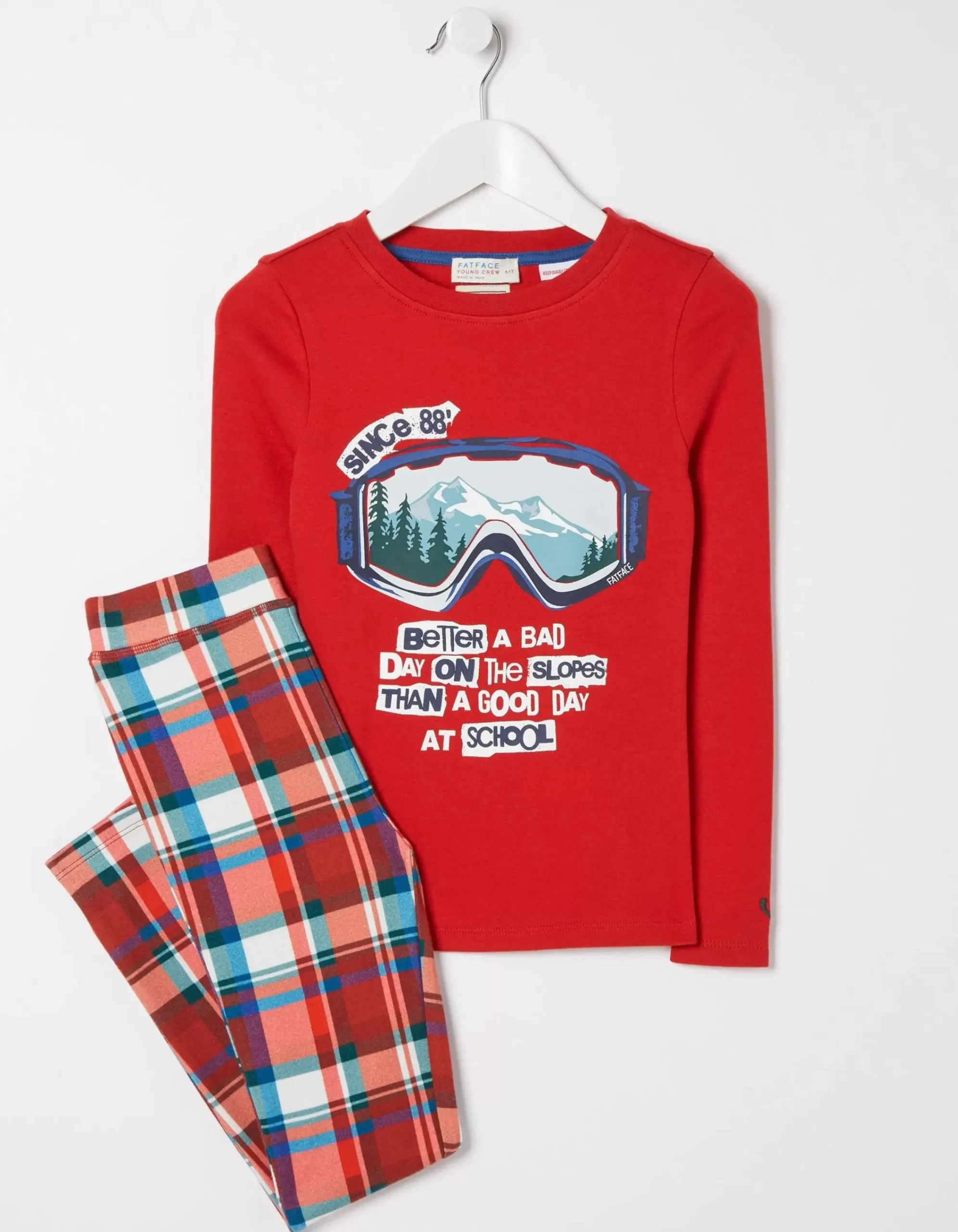 FatFace Family Check Snug Pyjama Set Cherry Red Best