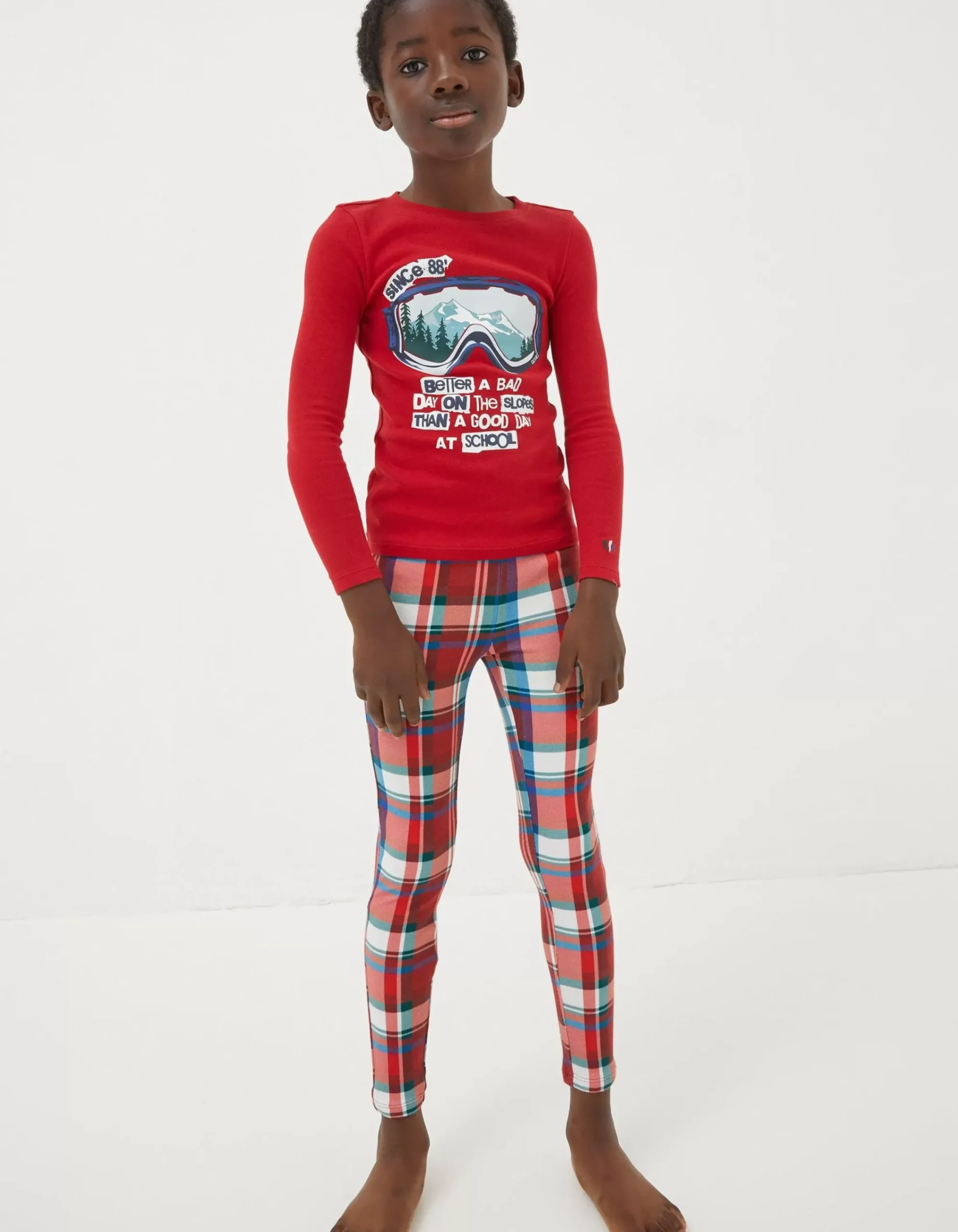 FatFace Family Check Snug Pyjama Set Cherry Red Best
