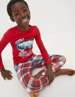 FatFace Family Check Snug Pyjama Set Cherry Red Best
