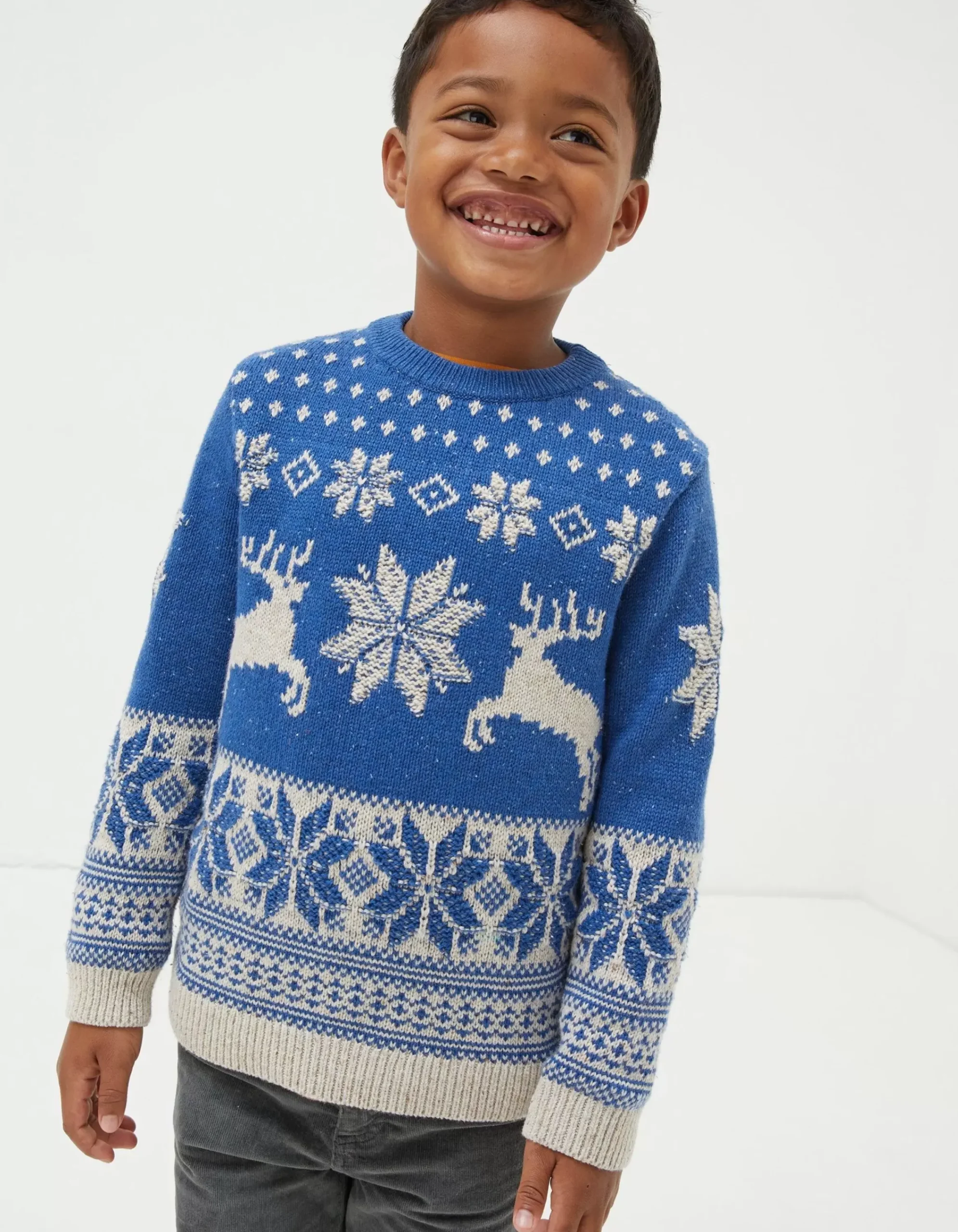 FatFace Family Reindeer Christmas Jumper Cobalt Blue