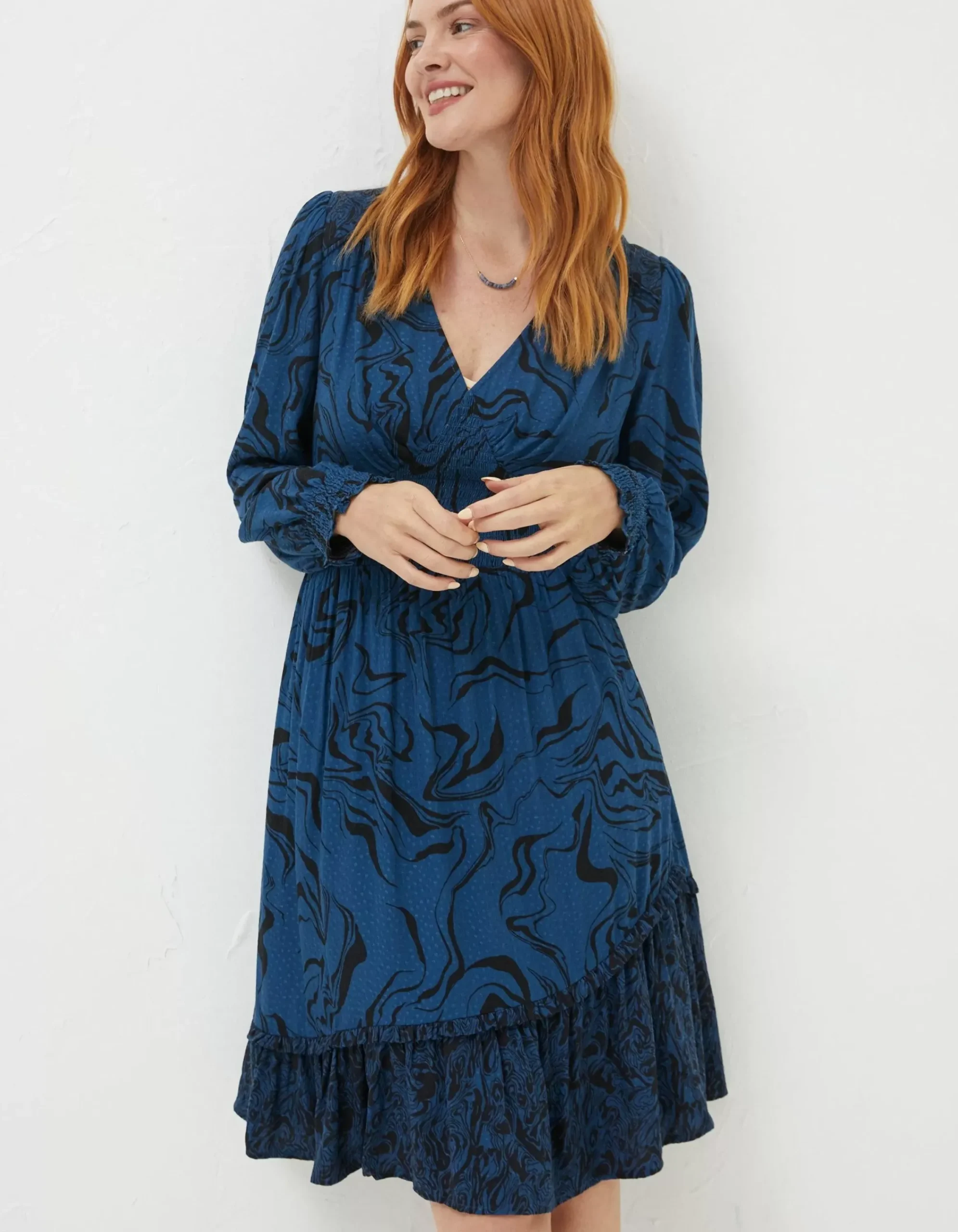 FatFace Farah Marble Dress Teal Blue Sale