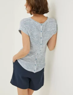 FatFace Faye Button Back Top Blue Best