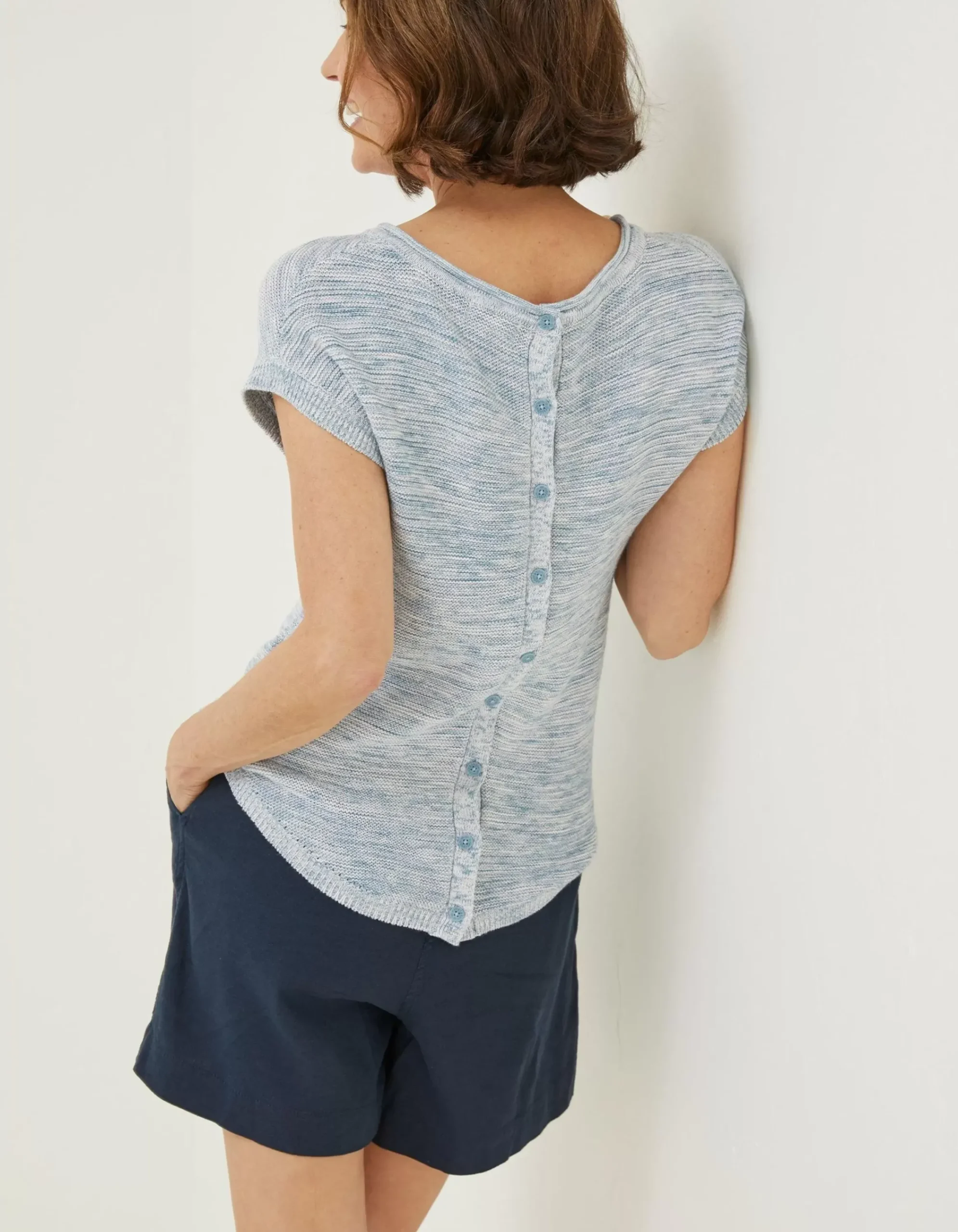 FatFace Faye Button Back Top Blue Best