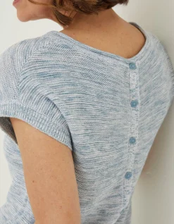 FatFace Faye Button Back Top Blue Best