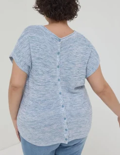 FatFace Faye Button Back Top Blue Best