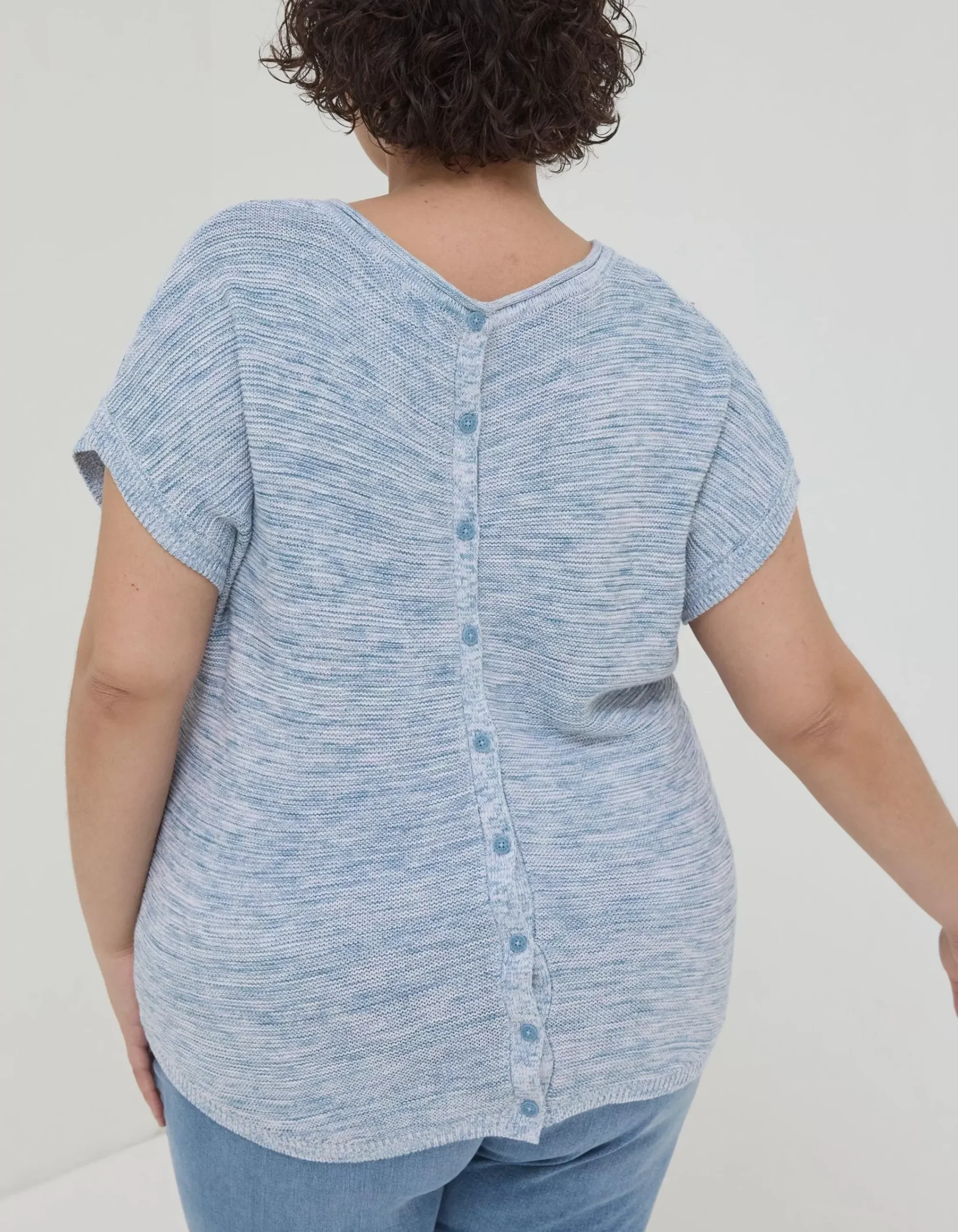 FatFace Faye Button Back Top Blue Best