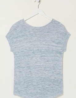FatFace Faye Button Back Top Blue Best