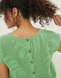 FatFace Faye Palm Button Back Top Bright Green Clearance