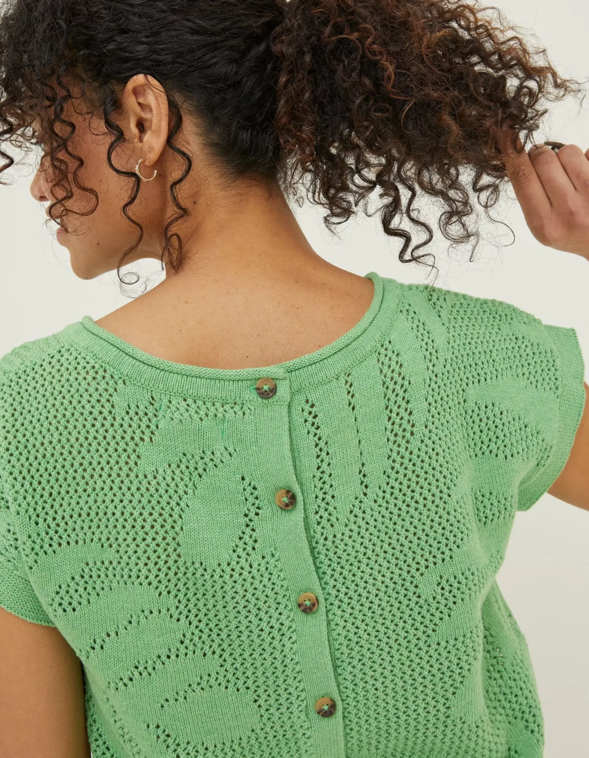 FatFace Faye Palm Button Back Top Bright Green Clearance