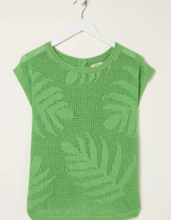 FatFace Faye Palm Button Back Top Bright Green Clearance