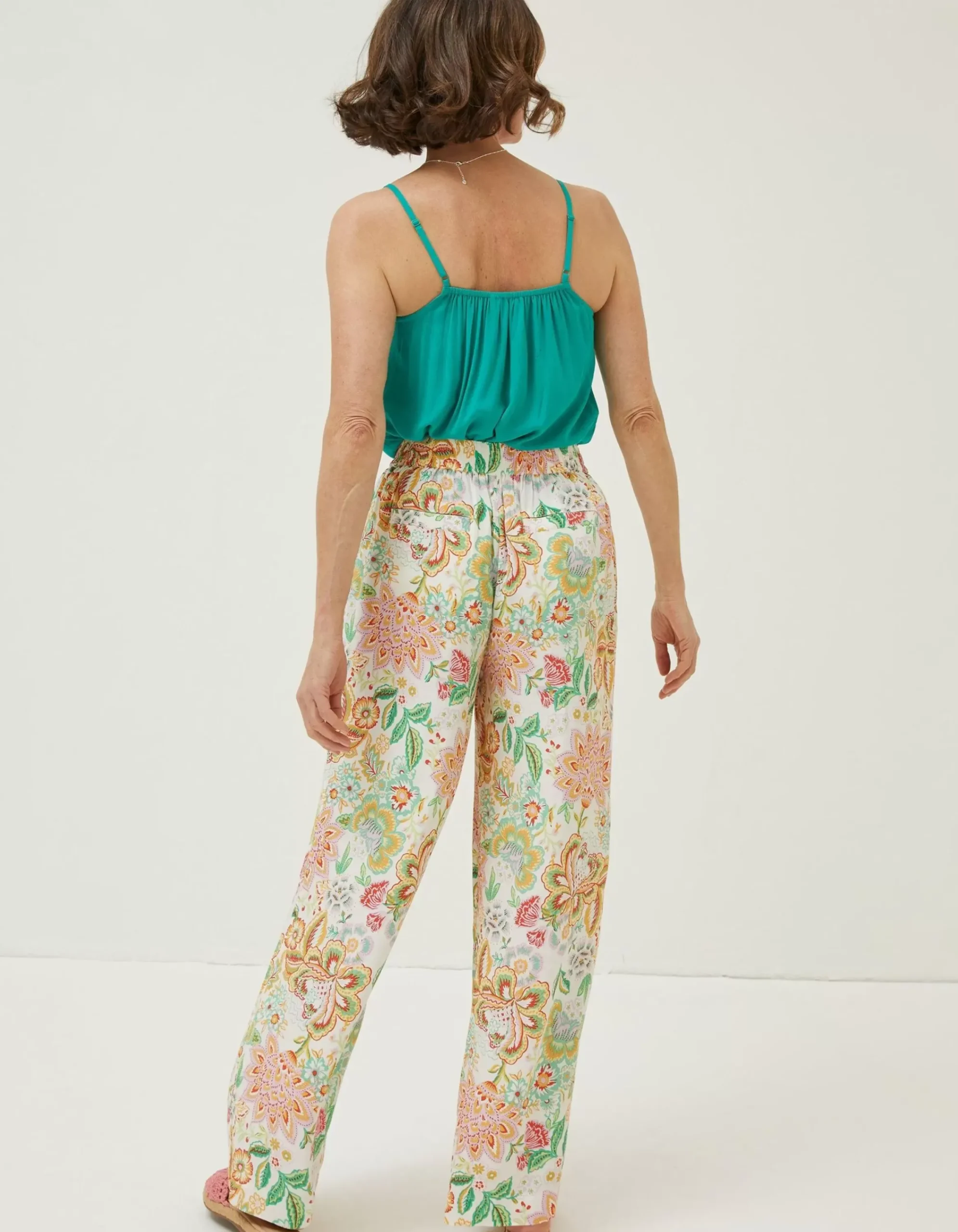 FatFace Faye Paradise Floral Wide Leg Trouser Ivory Discount