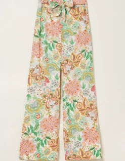 FatFace Faye Paradise Floral Wide Leg Trouser Ivory Discount