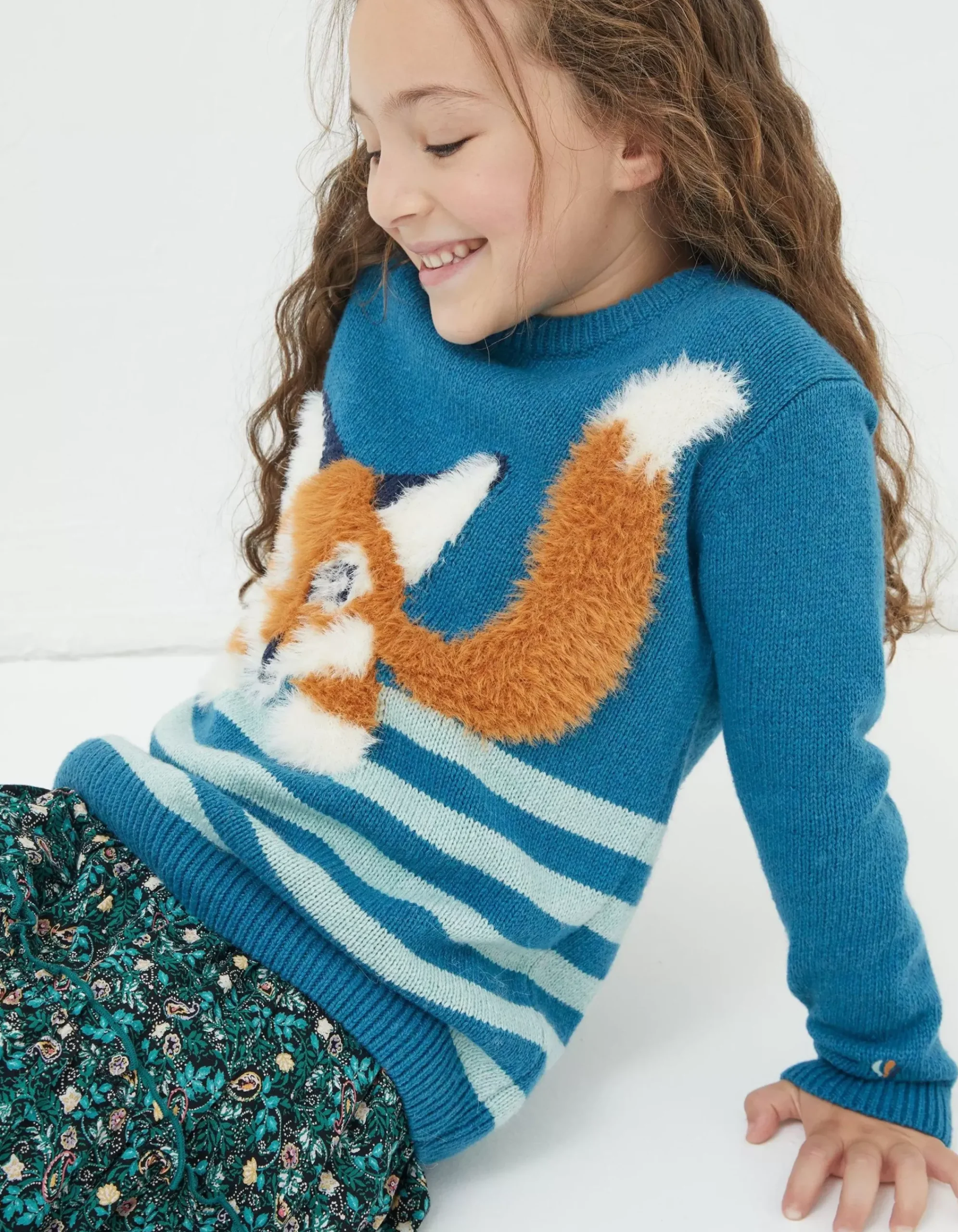 FatFace Felicity Fox Knitted Jumper Teal Green Best