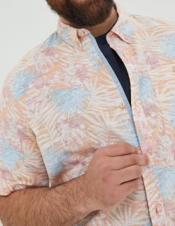 FatFace Fently Palm Print Shirt Dusky Orange Hot