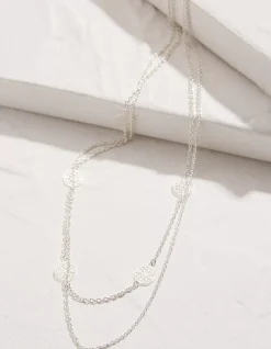 FatFace Filagree Disc Necklace Silver Hot