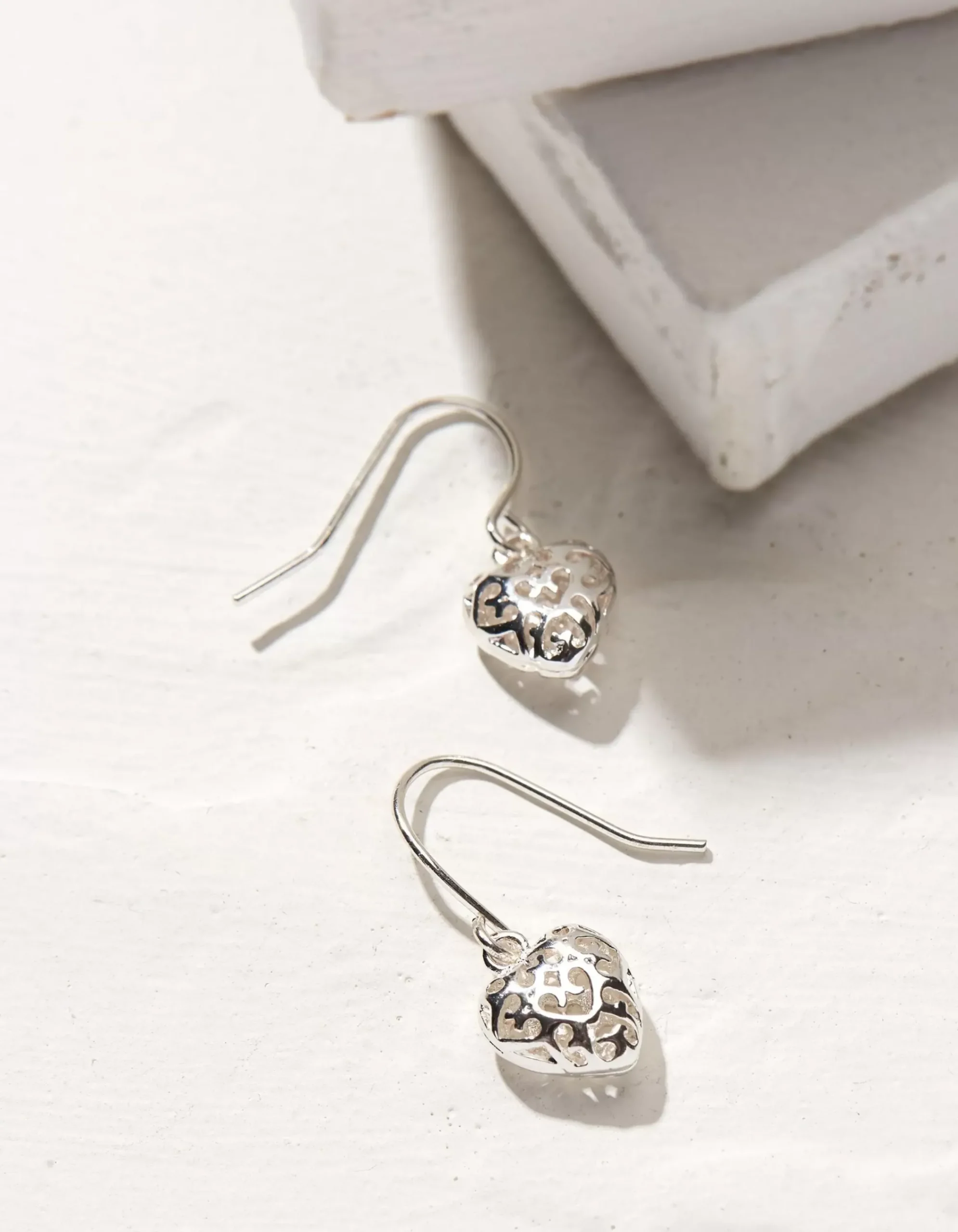 FatFace Filagree Heart Earrings Silver New