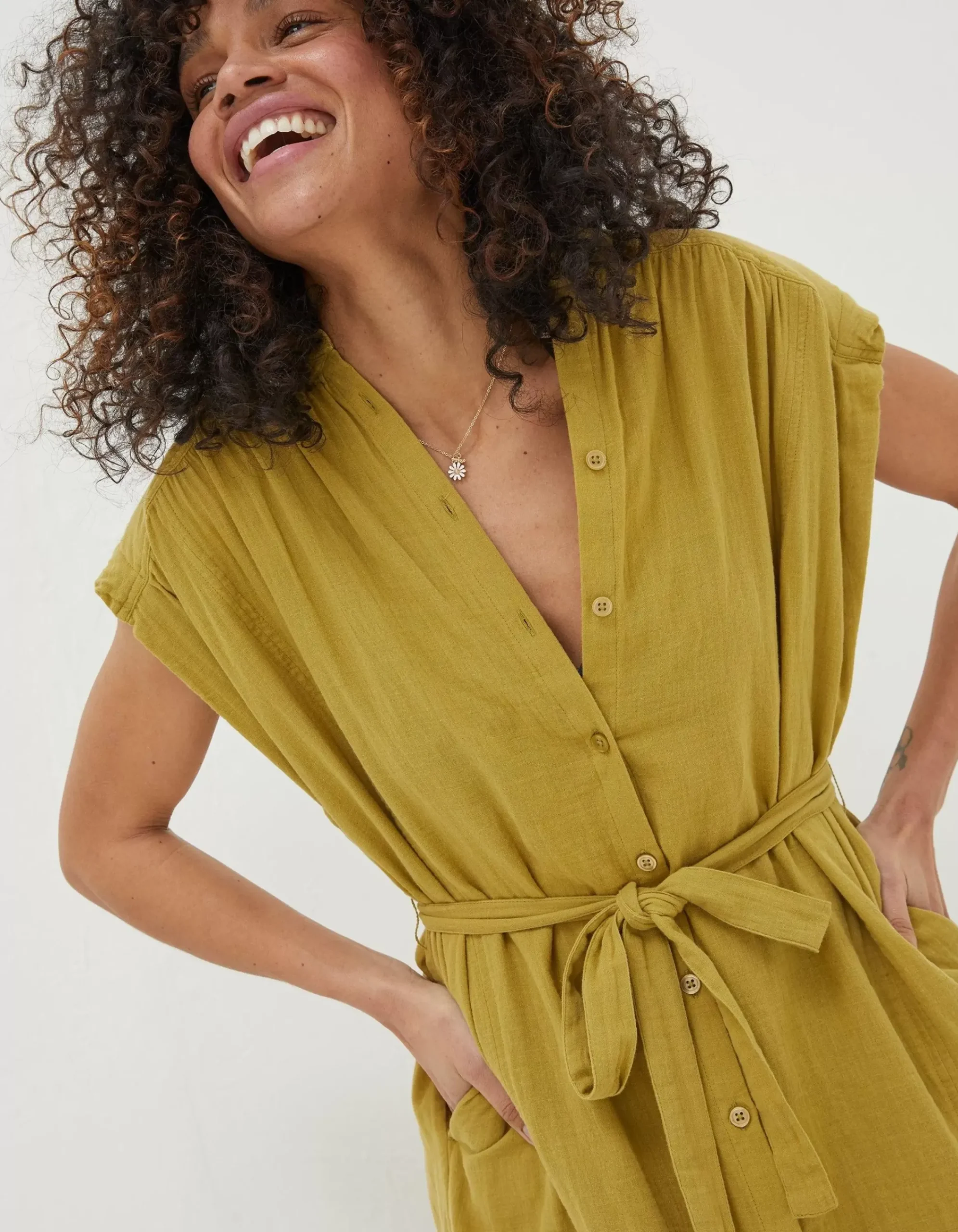 FatFace Finley Shirt Dress Light Olive Best