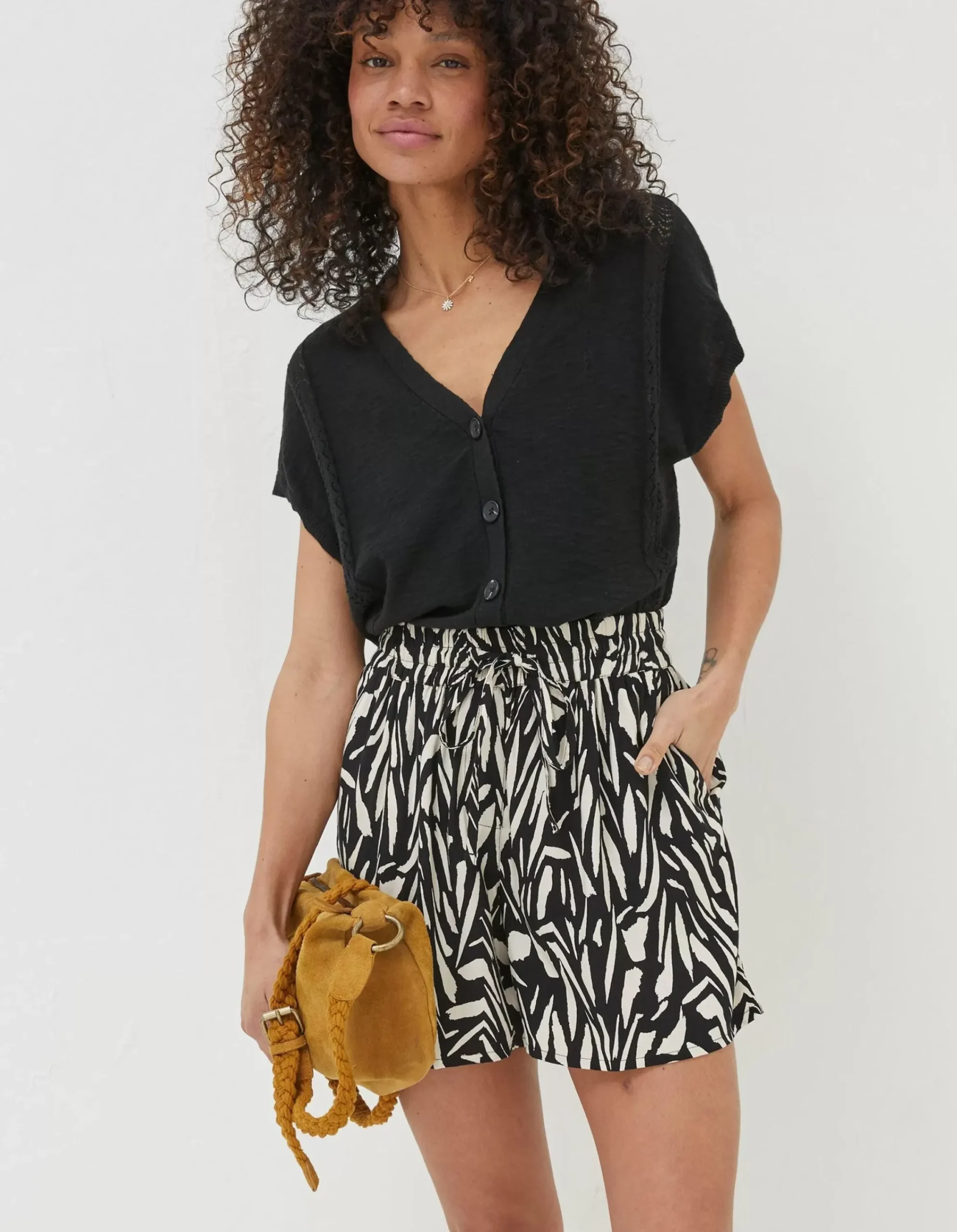 FatFace Fiona Paint Stroke Shorts Black Sale