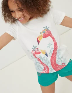 FatFace Flamingo Graphic T Shirt Off White Clearance
