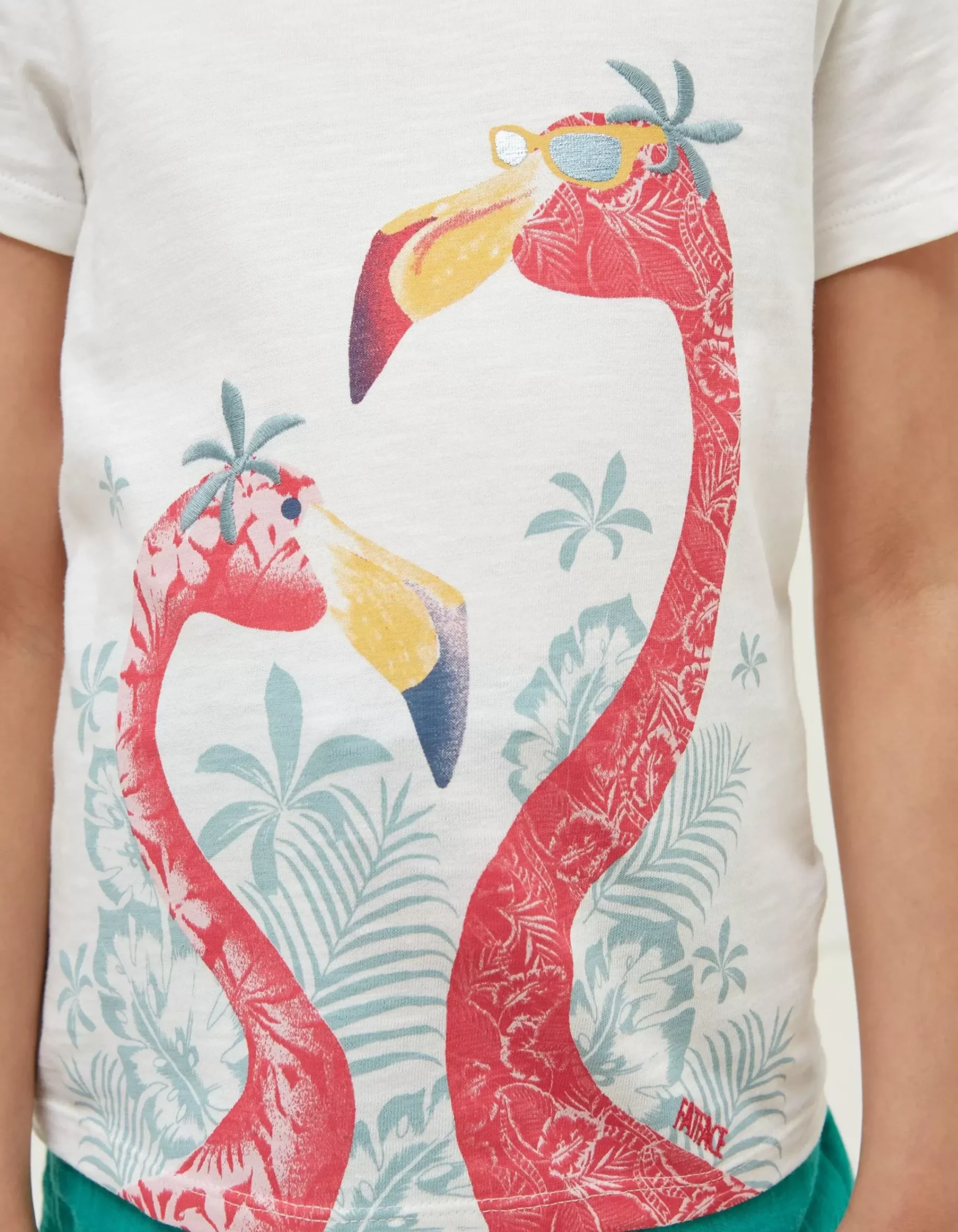 FatFace Flamingo Graphic T Shirt Off White Clearance