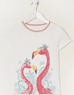 FatFace Flamingo Graphic T Shirt Off White Clearance